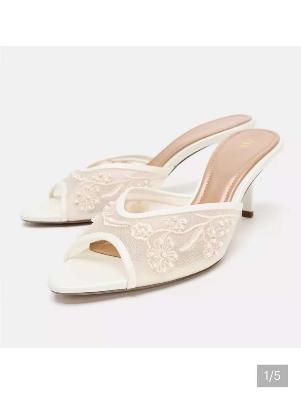 Zara Cream Embroidered Open-Toe Mules